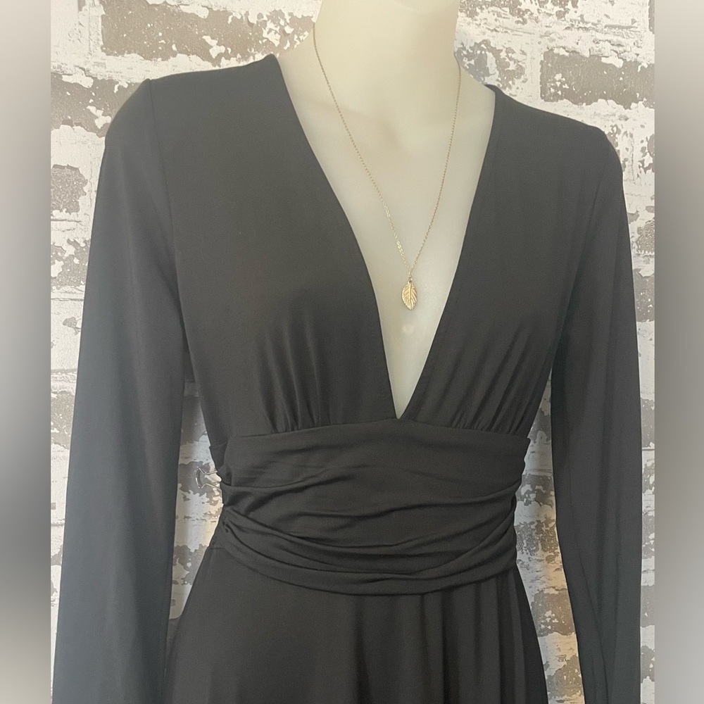 Baltic Born Black Long Sleeve Maxi Dress Empire Waist Slit M Classic Timeless - Picture 4 of 8